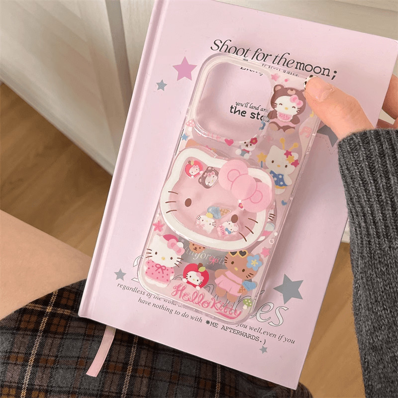 เคส Beautiful Super Cute Kitty for OPPO Reno 14 14F 13 12 F 12F 11 11F 5G A5 A3X A3 Pro 10 8Z 7Z A93 8T 6Z 5Z 6 Z 4F 4G 8 7 5F 5 6 Lite Cartoon Pink Small KT Bracket Stand Anti-fall Silione Soft Phone Case Fine Hole Lens Clear Back Cover TM 37 - รูปที่ 2