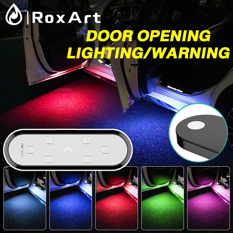 Roxart ไฟประตูรถ Led ควบคุมด้วยแม่เหล็ก USB สีสันสดใส ปลอดภัย โคมไฟสัญญาณ ป้องกันการชนกัน