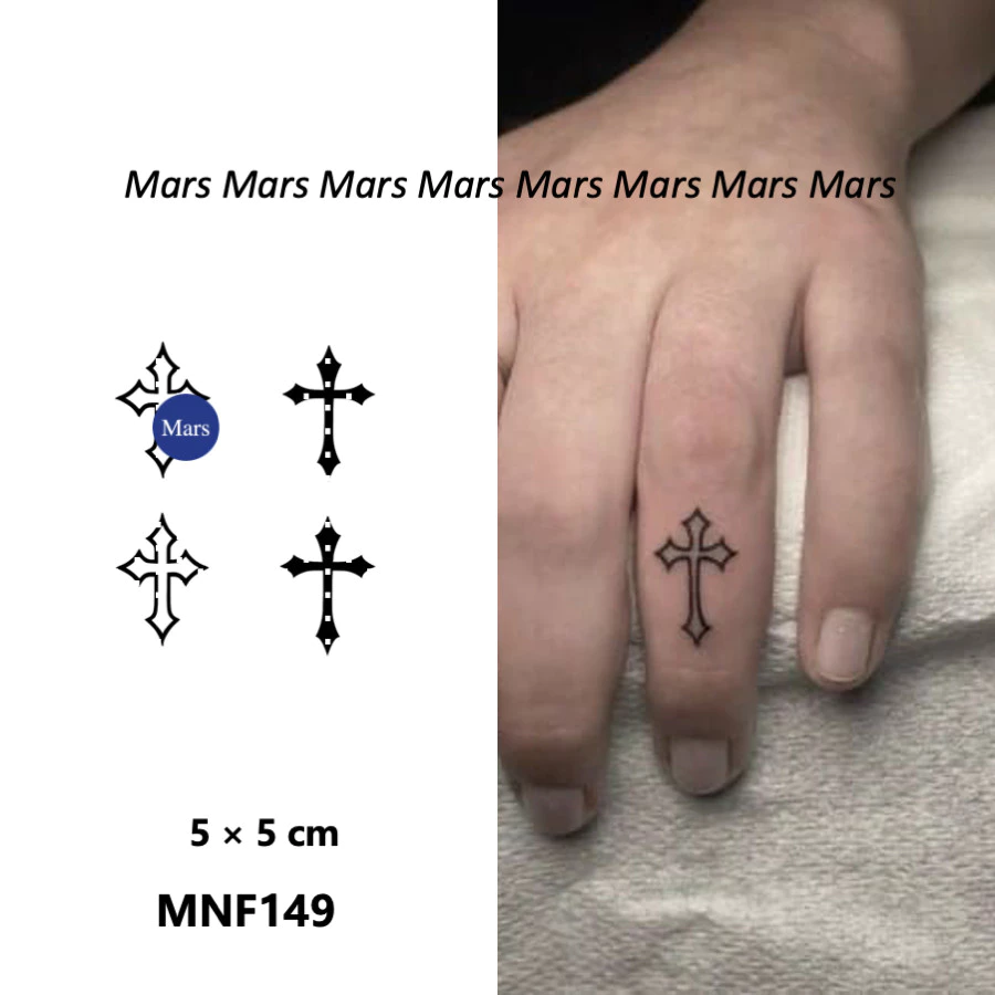 Mars Tattooเทคโนโลยีใหม่เมจิก ติดทนนาน 2 สัปดาห์ รอยสักกึ่งถาวร รอยสักชั่วคราว สติ๊กเกอร์รอยสัก ปลอม "Tiny Cross", MNF149