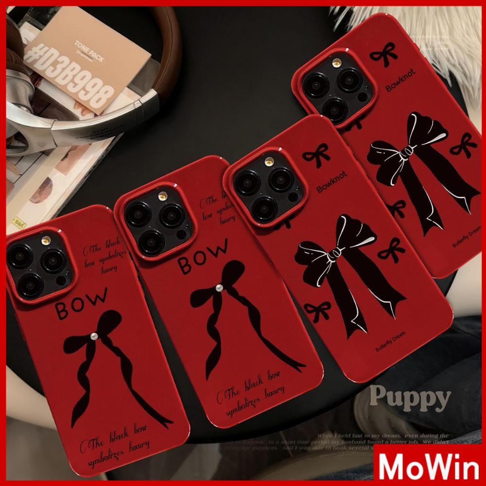 Mowin - เคส iPhone 16 Pro max สีแดง เคส TPU นิ่มเคลือบเงา กันกระแทก ป้องกันกล้อง โบว์ดำน่ารัก เข้ากันได้กับ iPhone 15 14 13 12 Pro Max 11 XR XS Max 7 8 Plus