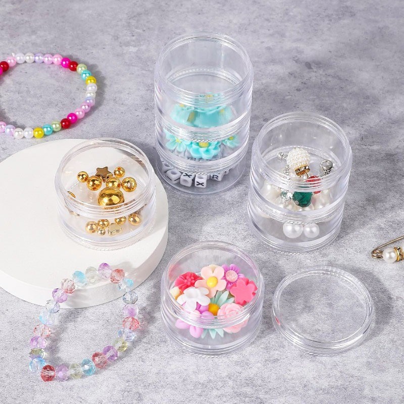 1เซ็ต5ชั้นกระบอกวางซ้อนกันได้ลูกปัดภาชนะ-พลาสติกรอบใสอุปกรณ์จัดเก็บออแกไนเซอร์กล่องงานฝีมือสินค้าขนาดเล็ก - รูปที่ 2