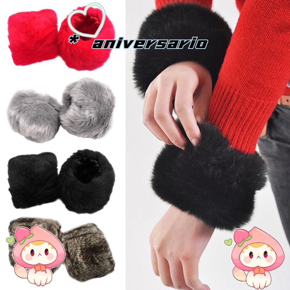 Aniversario Faux Fur ข้อมือยืดหยุ่นสําหรับเสื้อขนสัตว์และแจ็คเก็ต Oversleeve ข้อมืออุ่น