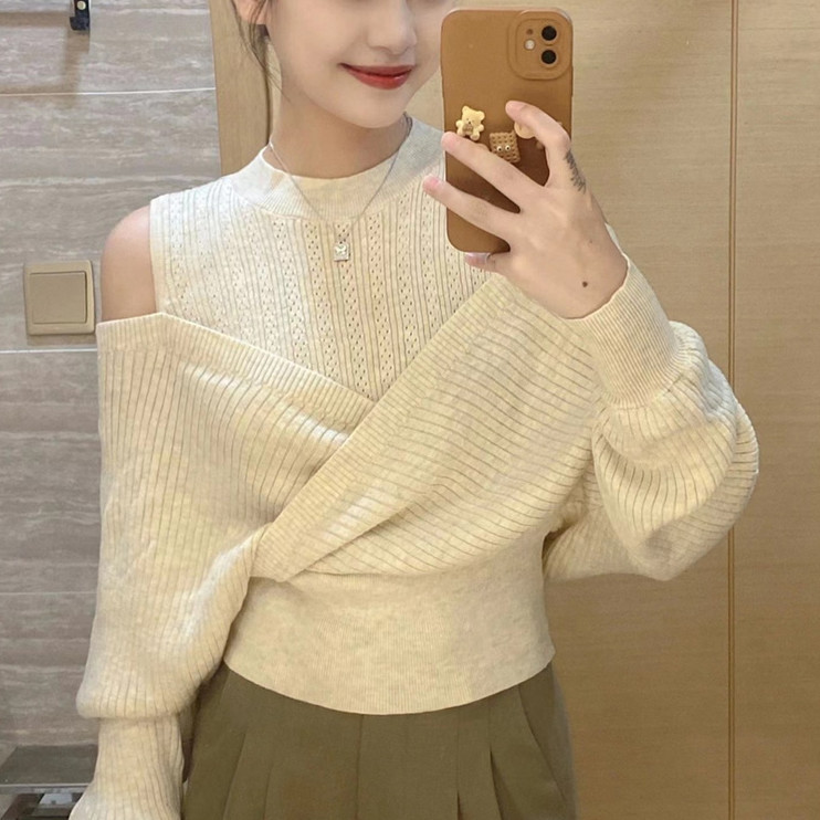 Floerns พร้อมส่ง เสื้อกันหนาว แขนยาว เปิดไหล่ ผ้ายืดมาก