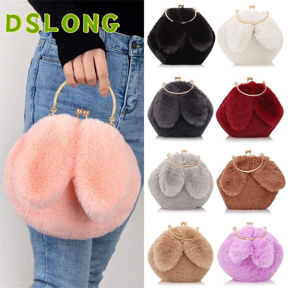 DSLONG กระเป๋าถือตุ๊กตา,แฟชั่นตุ๊กตาปุยกระเป๋าสะพายข้าง,โซ่หูกระต่ายกระเป๋าสะพายผู้หญิงสาว