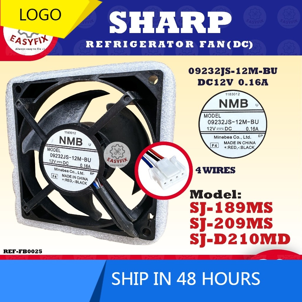 (8.75CM) Sj-189ms / SJ-209MS / SJ-D210MD SHARP REFRIGERATOR FAN KIPAS PETI SEJUK 4 WIRES 09232JS-12M