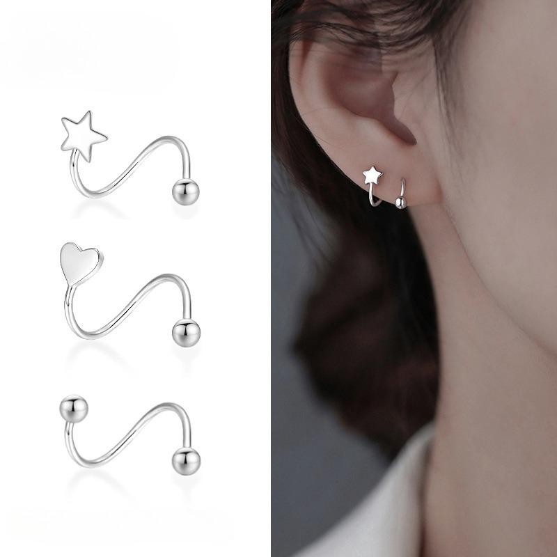 แฟชั่นเดี่ยว Star Love S ด้ายต่างหูสตั๊ดชายหญิงเงินสีเครื่องประดับของขวัญ