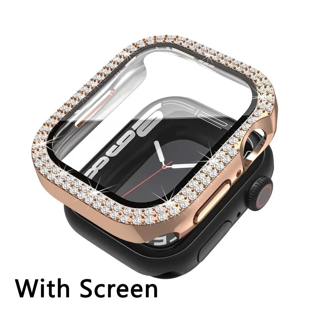 กระจกนิรภัย + สลิงเพชร สําหรับ แอปเปิล ดู S10 46/42/45/41/44/40 มม. iWatch ชุด 10/9/8/7/6/5/4/3/2