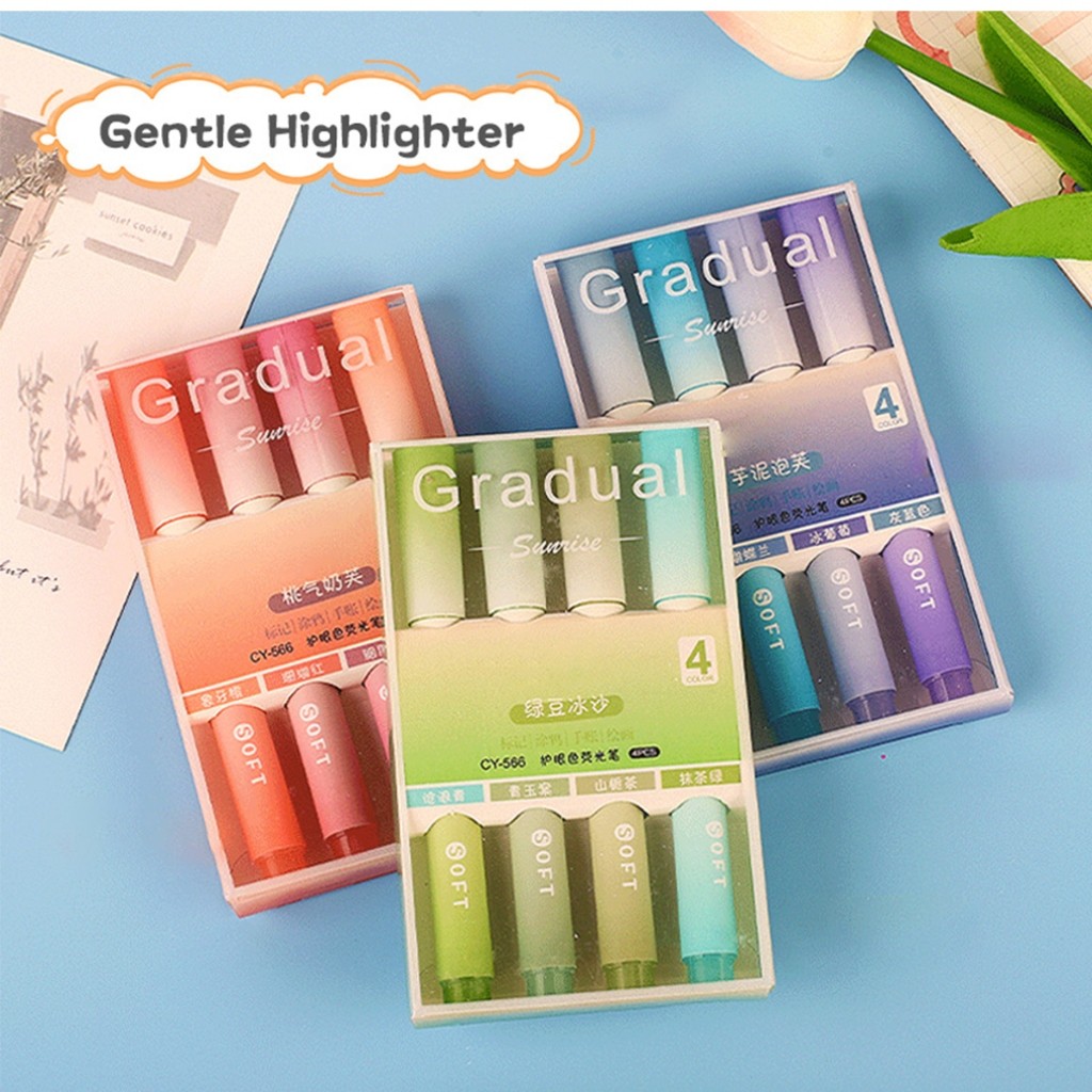 คูปองสุดคุ้ม！ 4ชิ้น ปากกาไฮไลท์ 4สี โทนสีพาสเทล หัว4มม. ปากกามาร์กเกอร์ แบบพกพา เครื่องเขียนนักเรียน