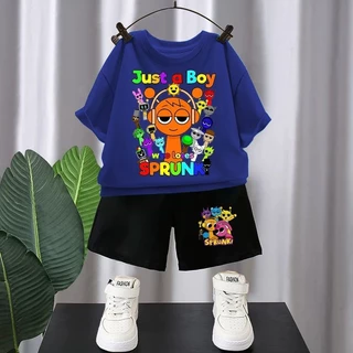 ชุดแขนสั้นเด็ก Rhythm Box Sprunki ชุดเสื้อยืดแขนสั้นการ์ตูนอนิเมะสองชิ้น