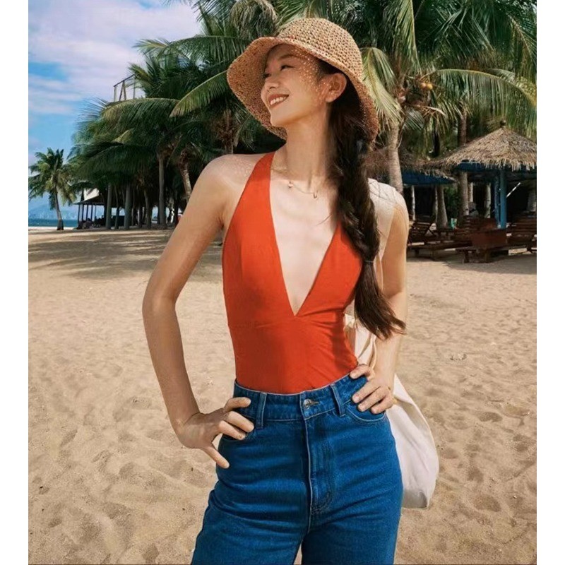 37-55kg ชุดว่ายน้ําวันพีช บิกินี่ คอวีลึก เซ็กซี่ สไตล์ตะวันตก เหมาะกับเดินชายหาด สําหรับผู้หญิง 2352 Lady Women
