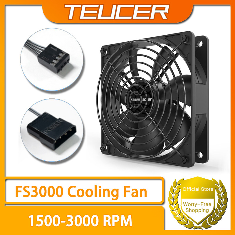 Teucer FS3000 พัดลมระบายความร้อน 1500-3000RPM 12V พัดลมคอมพิวเตอร์ปริมาณลมขนาดใหญ่เกรดอุตสาหกรรมพร้อมตะแกรงโลหะ