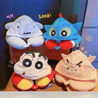 ใหม่ Crayon Shin-Chan หมอนรองคอมีฮู้ดสีขาวขนาดเล็กการ์ตูนน่า…