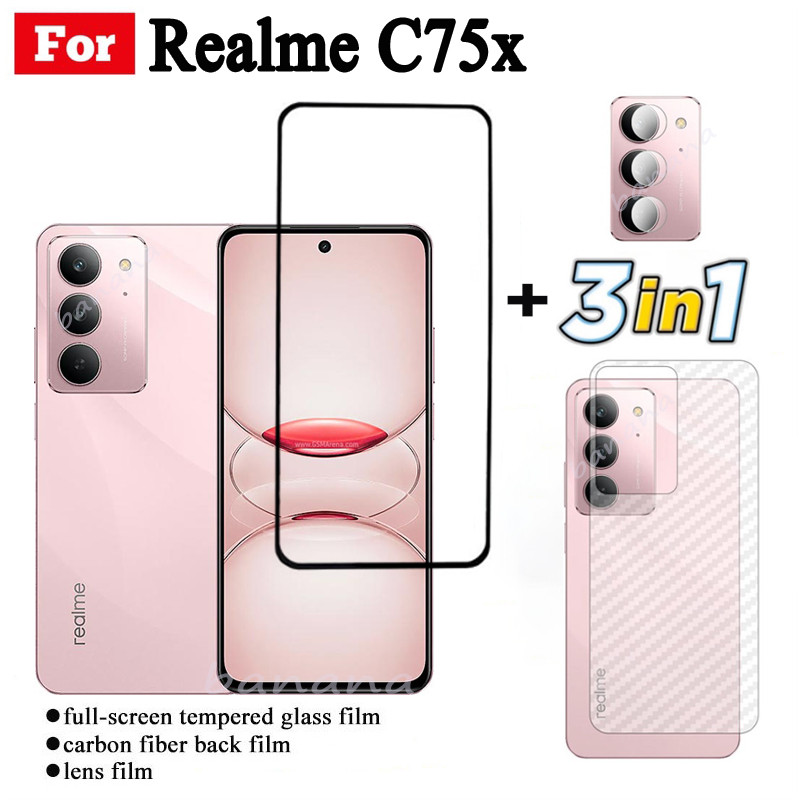 3 IN 1 Realme C75X ฟิล์มกระจกนิรภัยสําหรับ Realme C75 Realme หมายเหตุ 60 60X คลุมทั้งหมดป้องกันหน้าจ