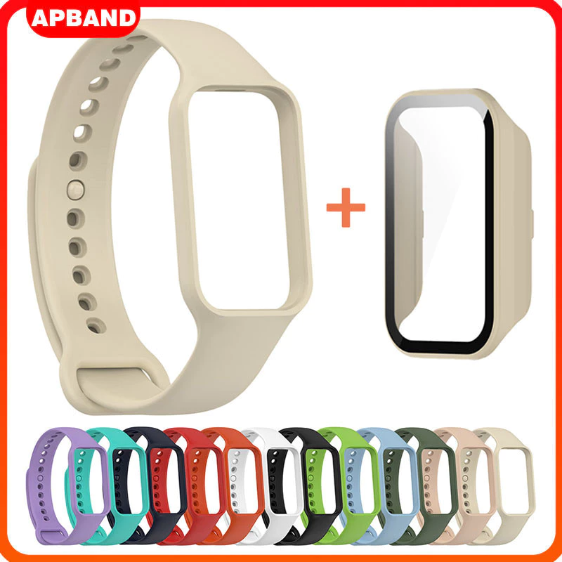 กระจกนิรภัย PC Shell สายยาง for Xiaomi Mi Band 8 Active /Redmi Band 2 เทปป้องกันหน้าจอ for Mi Smart Band 8 Active