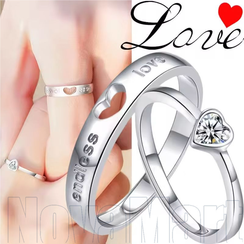 1/2ชิ้นแหวนเพชรรูปหัวใจกลวง-แหวนคู่ปรับได้-ของขวัญเครื่องประดับเสน่ห์-เงารักแหวนแต่งงาน-ตัวอักษรโลหะเรขาคณิตแหวนเงิน-แฟชั่น,โรแมนติก