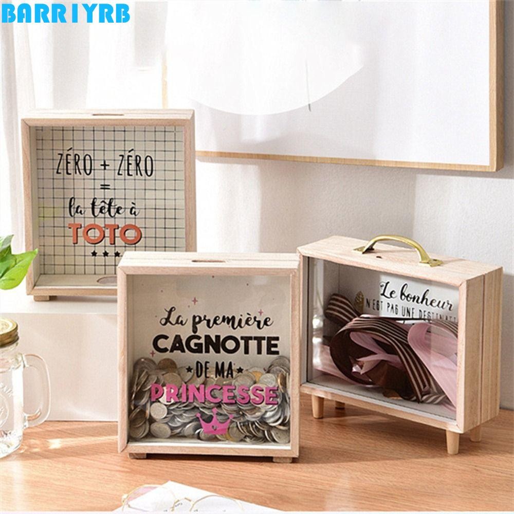 Barr1yrb ถังออมทรัพย์สแควร์ Nordic เดสก์ท็อปตกแต่งเด็กไม้ขนาดใหญ่ความจุของขวัญวันเกิด