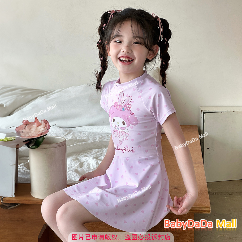 Hot [110-160size] ชุดว่ายน้ําเด็กผู้หญิงสามชิ้น Melody ชิ้นเดียวกีฬาการ์ตูนดําน้ําครีมกันแดดแห้งเร็วสําหรับเด็ก