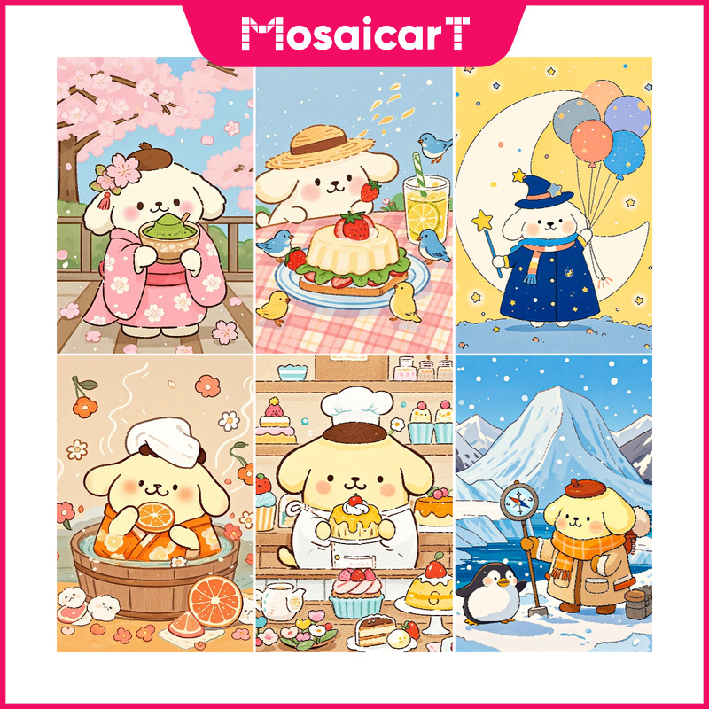 SANRIO MAการ์ตูนSanrio Cinnamoroll 5DเพชรภาพวาดFull Diamondคู่มือห้องนั่งเล่นวางเพชรCross Stitchห้องรับประทานอาหารเพชรเย็บปักถักร้อยตกแต่งบ้าน 30x40 ซม./40x50 ซม./50x60 ซม.