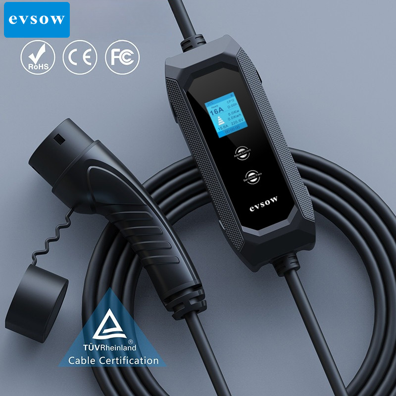 【คลังสินค้าท้องถิ่น+COD】Evsow Type2 เครื่องชาร์จแบบพกพา 3.5KW 16A 1P เครื่องชาร์จรถยนต์ไฟฟ้าปรับ Current & ชุดเวลาชาร์จสําหรับรถยนต์ไฟฟ้า 5M Cable