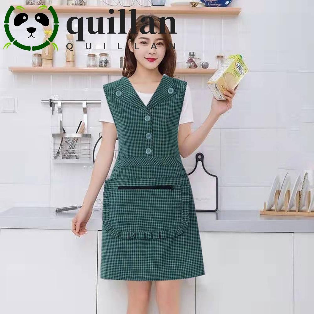 Quillan เสื้อกั๊กผ้ากันเปื้อนปก,ลายสก๊อตขนาดเล็กกันน้ํามันผ้ากันเปื้อนทําอาหาร,น่ารักผ้าฝ้ายกันเพรียงกระโปรงสไตล์แขนกุดผ้ากันเปื้อนบ้าน