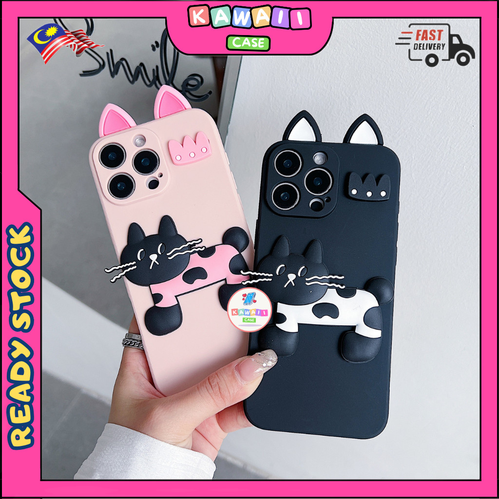 Oppo A3 A5 Pro A5 A9 A53 A15 A15s A16 A17 A17k A18 fon sarung crown หูแมวสีดําสีชมพู tpu soft case