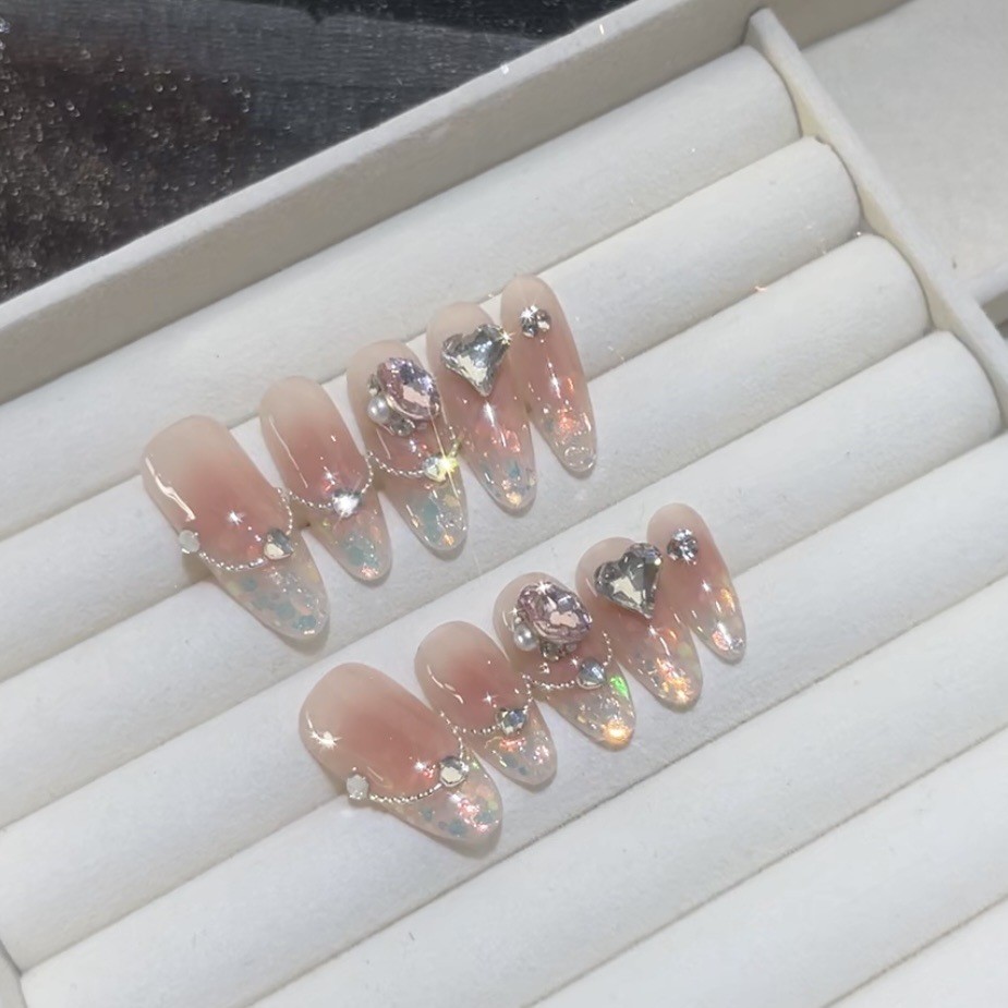 นิ้วเทียมทำมือ+กาวฟรี นิ้วเทียมหวาน ฝรั่งเศสสีบลัชออนไล่ระดับสีเลื่อมระเบิด นิ้วเทียมสำหรับการบำบัดด้วยแสง นิ้วเทียมแบบกดทับ ใช้ซ้ำได้
