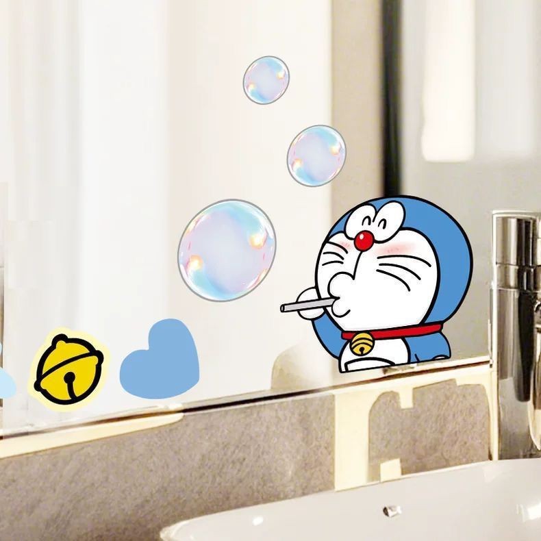 โดราเอมอนกระจกสติ๊กเกอร์ตกแต่งห้องน้ํารูปแบบขนาดเล็กห้องน้ํากาวในตัวปกสิ่งประดิษฐ์ความรู้สึกระดับไฮเอนด์