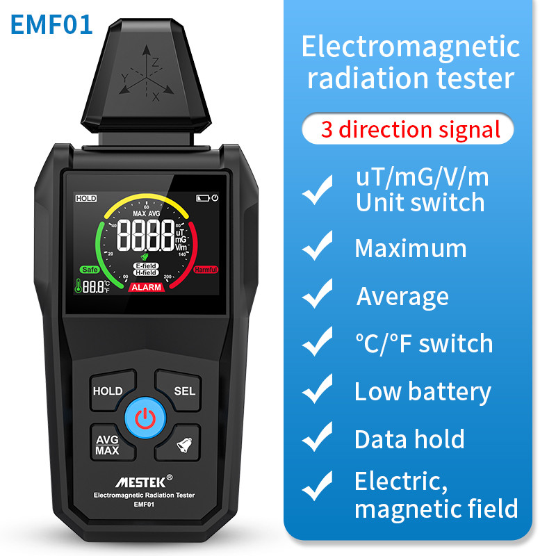 Dual Test เครื่องตรวจจับรังสีโทรศัพท์มือถือแบบพกพา EMF เครื่องมือในครัวเรือนสูงต่ําความถี่แม่เหล็กไฟฟ้าเครื่องตรวจจับรังสี 1V/M ความละเอียดเครื่องทดสอบรังสีสนับสนุนข้อมูลสํารอง USB ชาร์จ
