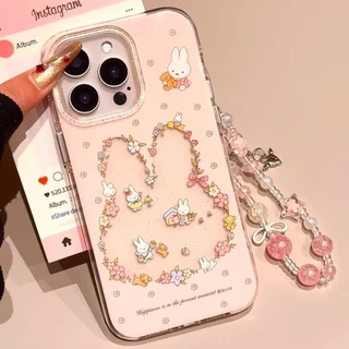การ์ตูนน่ารักกระต่ายน้อยสีสันดอกไม้ เคส IPhone 11 14 16 17 15 12 13 Pro Max 8Plus X 7Plus XR 15 14 Plus XS Max SE2020