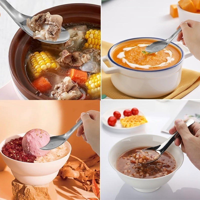 ช้อนด้านล่างแบนสแตนเลสหนา / ช้อนซุปลึกจีน / ส้อมผลไม้จบการศึกษาอาหาร - รูปที่ 4