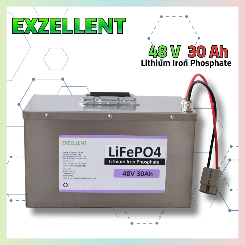 แบตเตอรี่ มอเตอร์ไซค์ไฟฟ้า รถกอล์ฟไฟฟ้า LiFePO4 48V 30Ah อายุการใช้งานยาวนาน ปลอดภัยไม่ติดไฟ