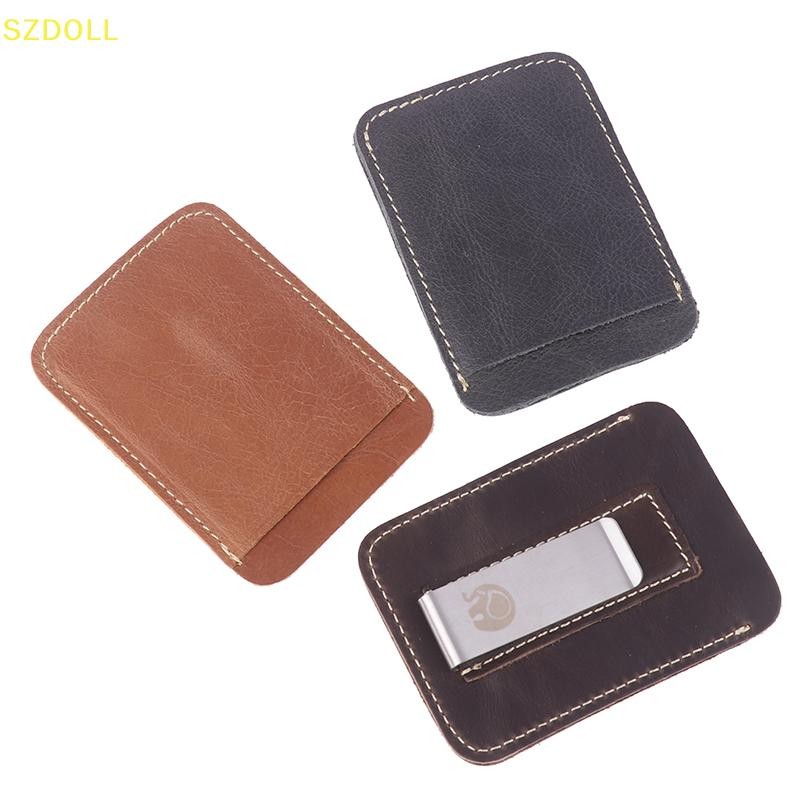 [cxSZDOLL] Thin Leather Money Clip Mini Wallet Men Credit Card Slot Slim Bills Metal Cash Clamp For Man Small Billfold Holder DOM