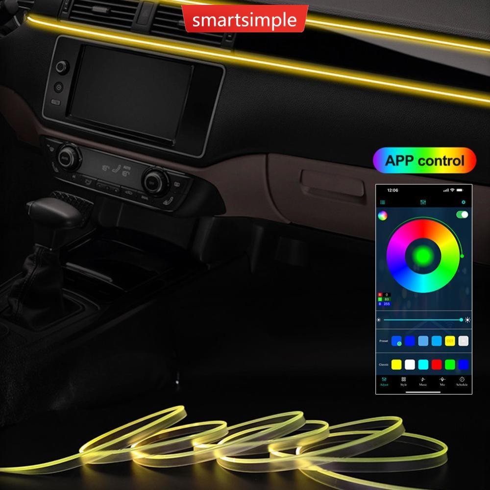 SMARTSIMPLE 2/3M RGB LED ภายในรถOptic บรรยากาศ Light Strip APP ควบคุม Ambient Neon ที่มองไม่เห็น USB