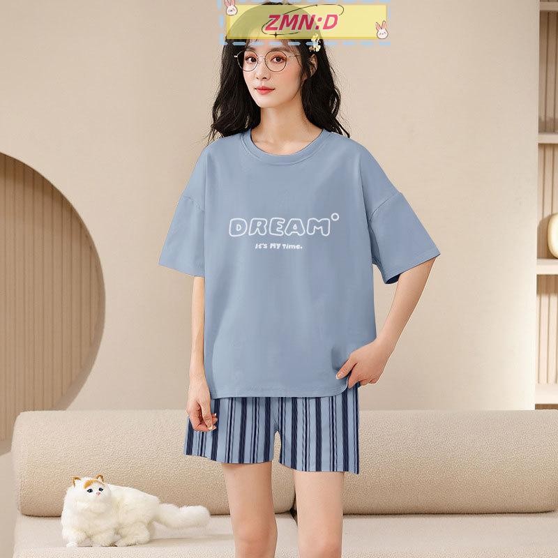 ใหม่wellknowngreat ชุดนอนสุภาพสตรีฤดูร้อนสไตล์ใหม่คอกลมแขนสั้นกางเกงขาสั้นสไตล์บางสาวหวานเรียบง่ายสบ