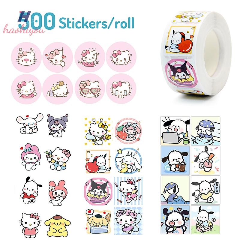 SANRIO <haohiyou> 500 ชิ้น/ม้วนการ์ตูนSanrioสติกเกอร์Hello Kitty Kuromi MelodyบัญชีมือDecalsถุงของขวัญปิดผนึกสติกเกอร์เบเกอรี่ป้ายNice