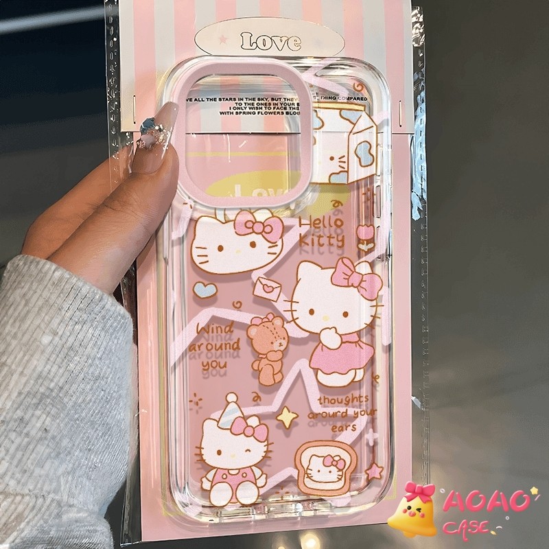 การ์ตูนน่ารักน่ารักสวัสดีคิตตี้โบว์โปร่งใสอ่อนนุ่ม เคสiphone 11 13 15 14 12 Pro Max 7 8 15 14 Plus XR X XS Max SE 2020