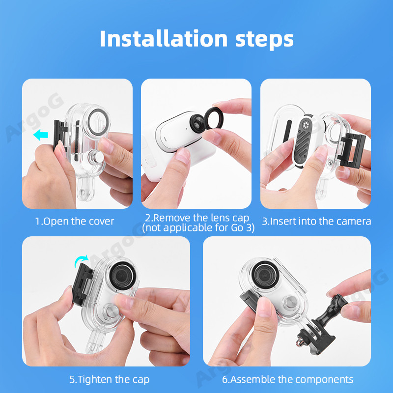 Argog เคสกันน้ําสําหรับ Insta360 Go 3s / Go 3 40M โปร่งใสใต้น้ําดําน้ําเกราะป้องกัน Go 3s อุปกรณ์เสริม