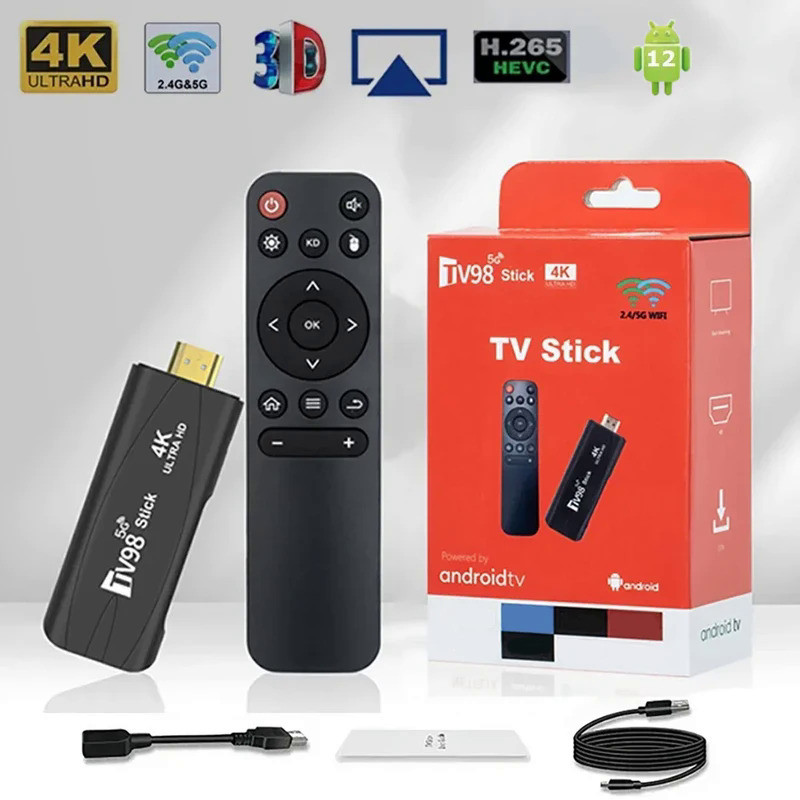 TV98 MINI TV Stick Android 12.1 4K HD 2GB 16GB TV Box 4G 5G dual WiFi Smart TV Box H.265 3D HD Media