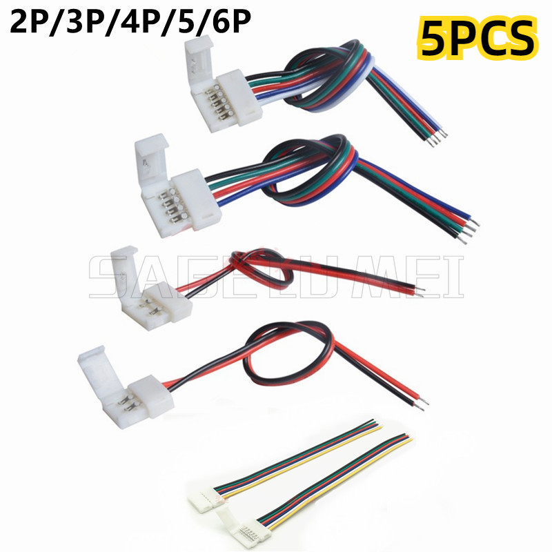 5pcs 2pin 8 มม.10 มม.3pin 4pin 5pin 6pin LED connector สายเชื่อมฟรีสําหรับ 5050 3528 สี RGB RGBW RGBCCT LED Strip