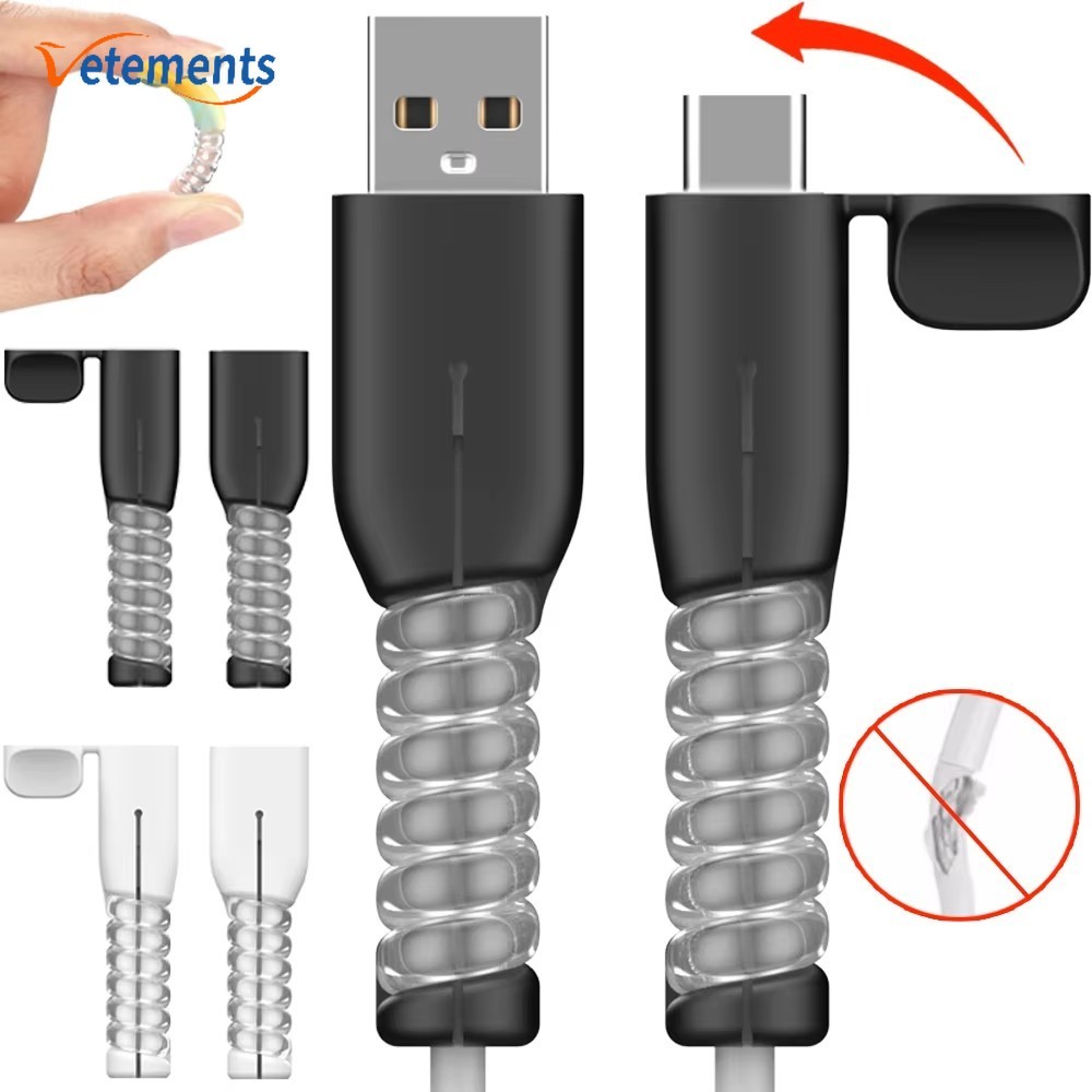 เครื่องชาร์จซิลิโคนอ่อนนุ่มม้วนสายเคเบิลเกลียว - แขนป้องกันสายเคเบิลข้อมูลป้องกันการแตกหัก - สําหรับ TypeC Android Samsung Xiaomi