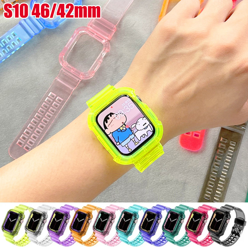 สายเรซิ่นโปร่งใส + เคส สําหรับ Apple Watch 38/40/41/42/44/45/46 มม. iWatch Series 5/6/7/8/9 SE2 พร้อมเคส 2 49 มม.