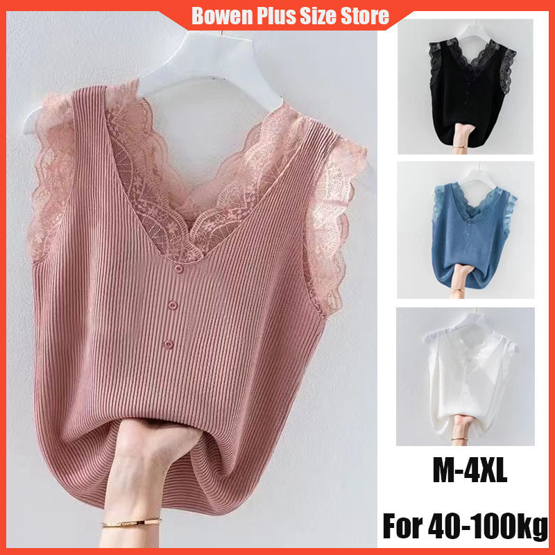 สำหรับ40-100กิโลกรัมเสื้อกั๊กลูกไม้สำหรับผู้หญิงหลวมขนาดบวก bottoming เสื้อแขนกุดเกลียวหนึ่งตัวถัง