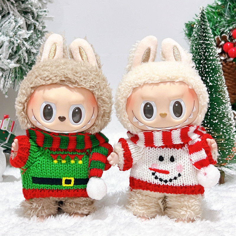 Fyg คริสต์มาส dressing labubu Hoodies ตุ๊กตาอุปกรณ์เสริมน่ารักตกแต่งผ้าเล็กๆสําหรับ labu ผ้าคุณภาพสูง