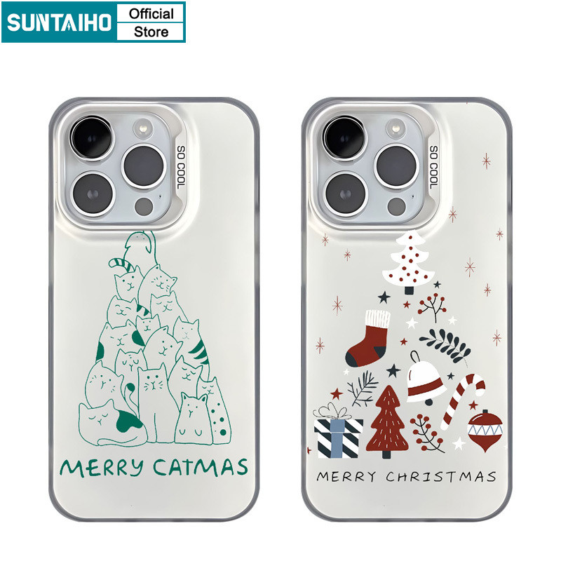Suntaiho ตลกที่ไม่ซ้ํากันคริสต์มาสแมวรูปแบบเคสโทรศัพท์สําหรับ Iphone 16 15 14 13 12 11 Pro Max TPU ซิลิคอนนุ่มพรีเมี่ยมกันกระแทกปกหลัง
