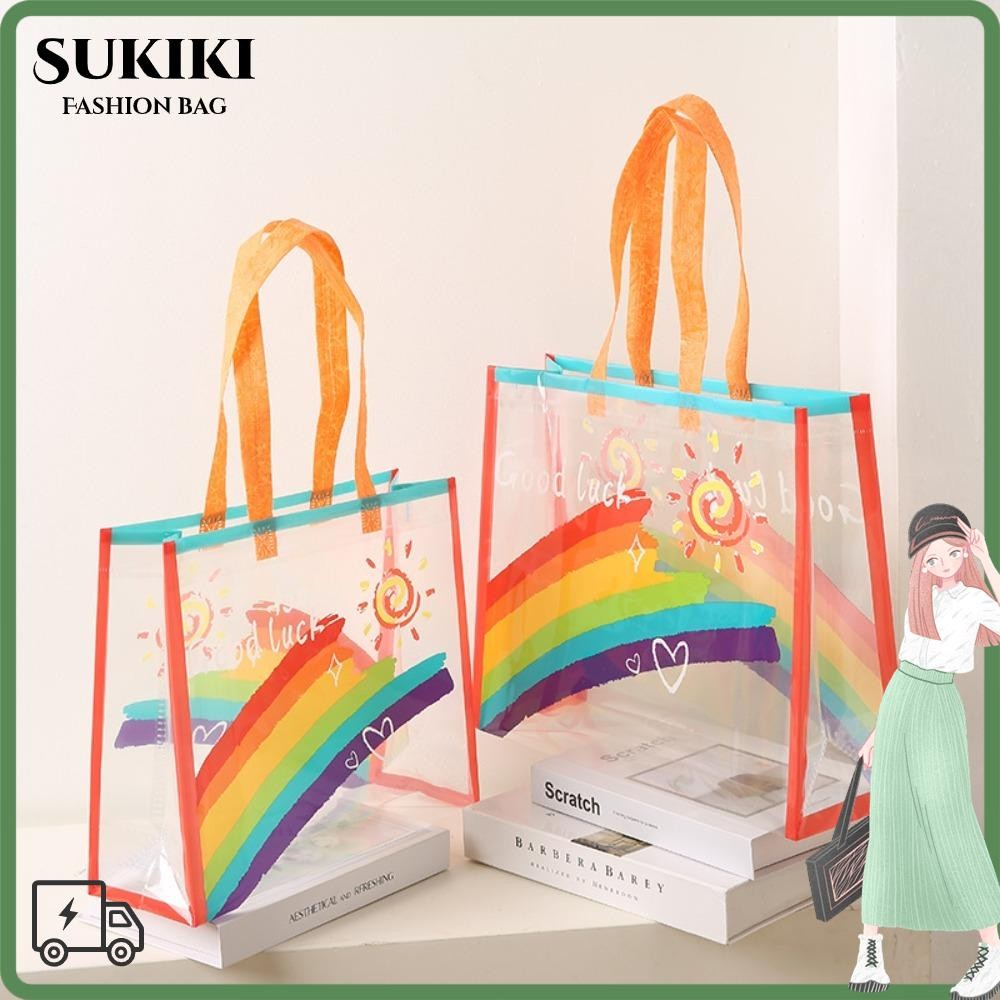 Sukiki กระเป๋าสะพายสีรุ้ง, กระเป๋าถือ PVC กันน้ํา, กระเป๋าเก็บว่ายน้ําความจุขนาดใหญ่ขายร้อนแคมป์ปิ้ง