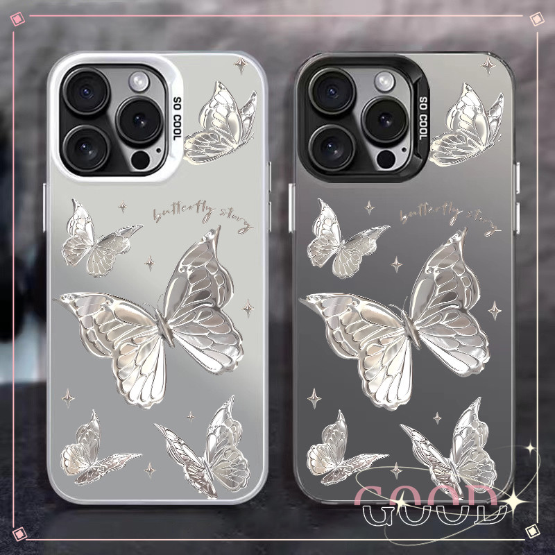 Good ส่งจากไทย เคสโทรศัพท์มือถือนิ่ม เคสไอโฟน กันกระแทก สําหรับ16 11 12 13 14 15PRO MAX 7Plus XS/R XSMax ผีเสื้อสีเงิน