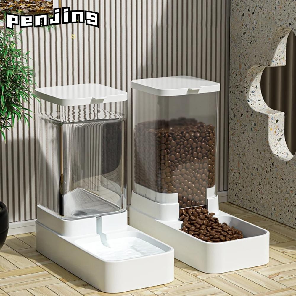 Penjing เครื่องให้อาหารสัตว์เลี้ยงอัตโนมัติ, คอนเทนเนอร์ตู้โปร่งใสอัตโนมัติสุนัขแมวให้อาหาร, สุนัขความจุขนาดใหญ่เครื่องป้อนอัตโนมัติ