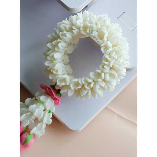 พวงมาลัยเต็มมือมะลิอุบะชมพู ขนาด 6 นิ้ว พวงใหญ่งานละเอียด งานสวยมาก