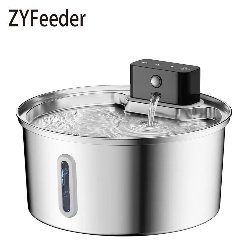 5v 3.2L/108oz เซ็นเซอร์ชาร์จไร้สาย Cat Water Feeder สแตนเลสแมวสุนัขเครื่องดื่มน้ําพุเงียบระดับน้ําหน้าต่าง