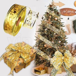 10m Merry Christmas บรรจุภัณฑ์ของขวัญ Double layer Organza Bling ริบบิ้น, Xmas ต้นไม้พวงหรีดเครื่องประดับคริสต์มาสผ้ากอซริบบิ้นลวด Edged ศิลปะหัตถกรรมเย็บผ้าสําหรับคริสต์มาสปีใหม่ Party S